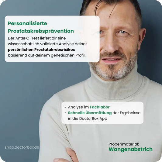 AntePC-Test: Genetische Analyse des persönlichen Prostatakrebsrisikos per Wangenabstrich – Auswertung im Fachlabor.