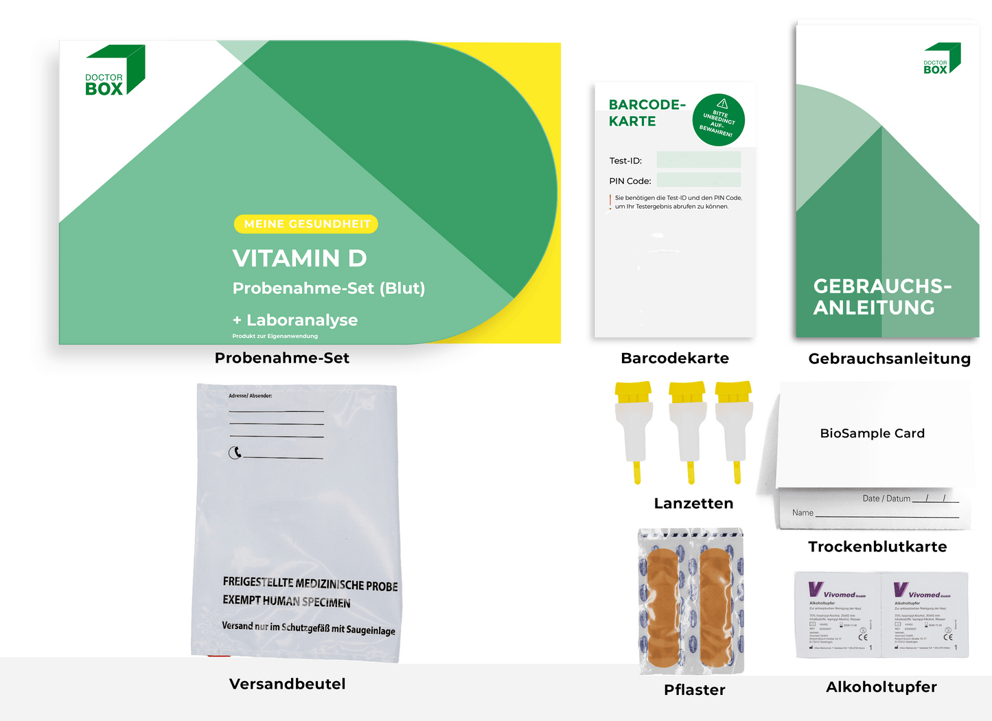 Vitamin D Probenahme-Set Übersicht der Komponenten