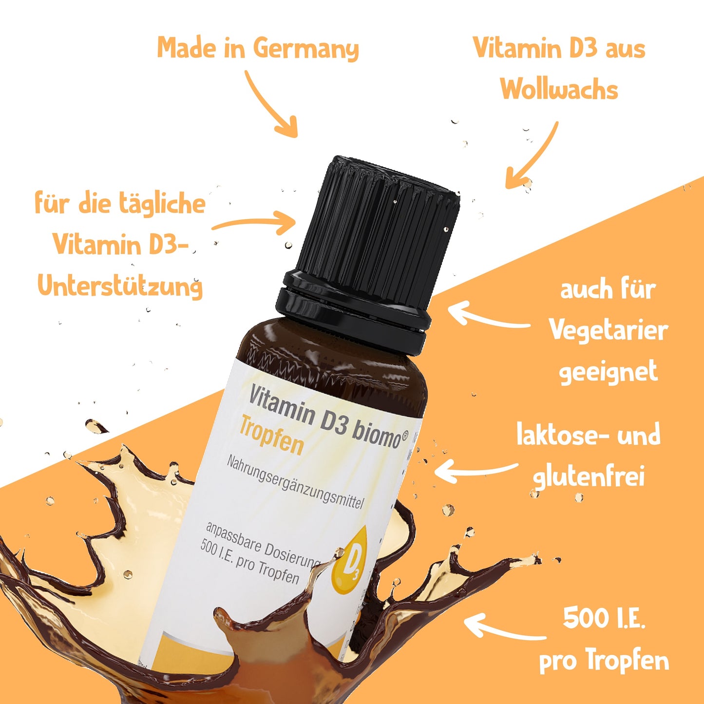 Vitamin D3 biomo® Tropfen - Anpassbare Dosierung