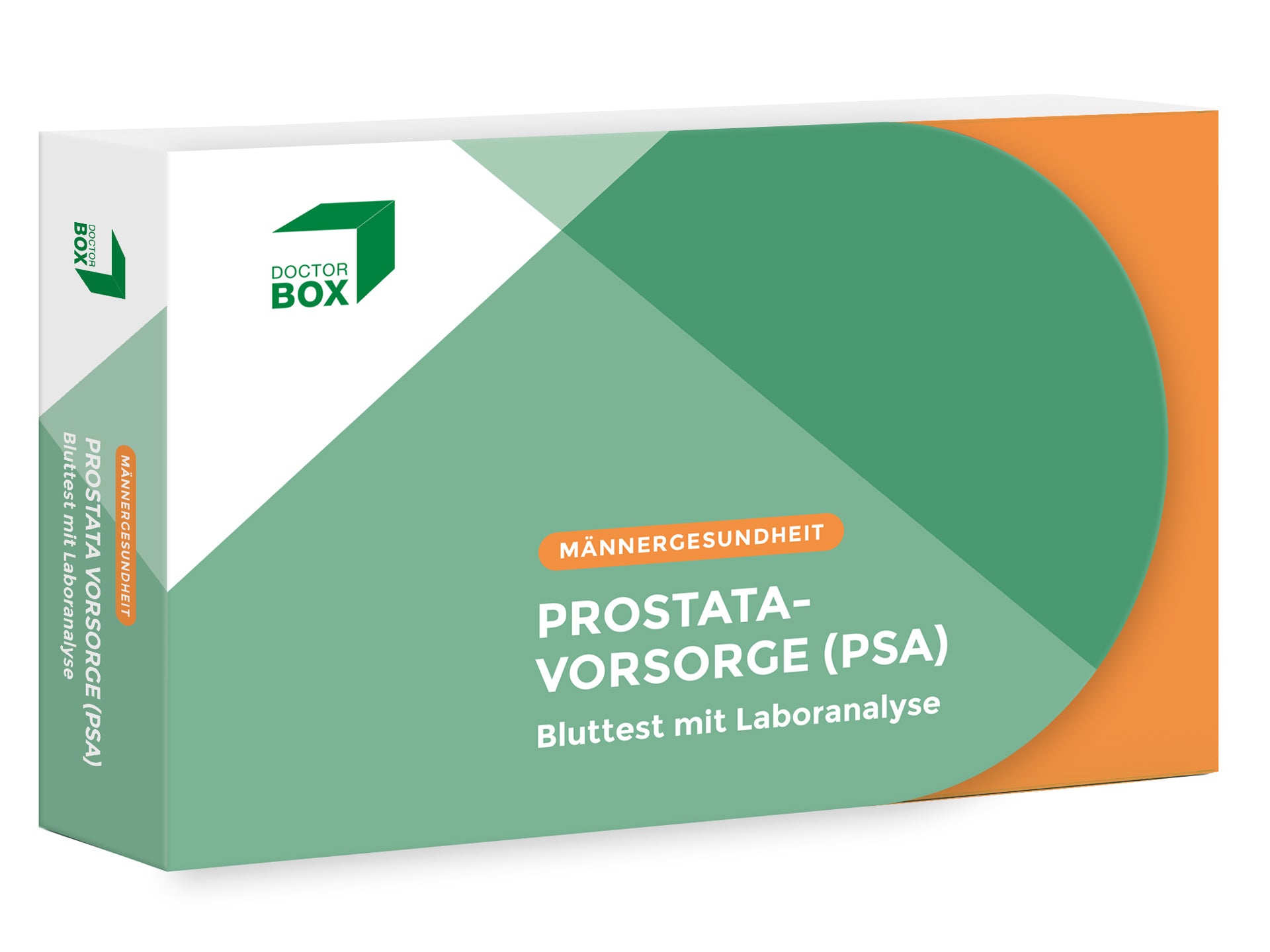 Verpackung des PSA Tests für die Männergesundheit mit der Aufschrift Prostata-Vorsorge Bluttest mit Laboranalyse.