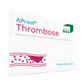 Die Verpackung des Thrombose Selbsttest, Probenahme-Sets aProof wird abgebildet. Es ist das aProof und DoctorBox Logo zu sehen.